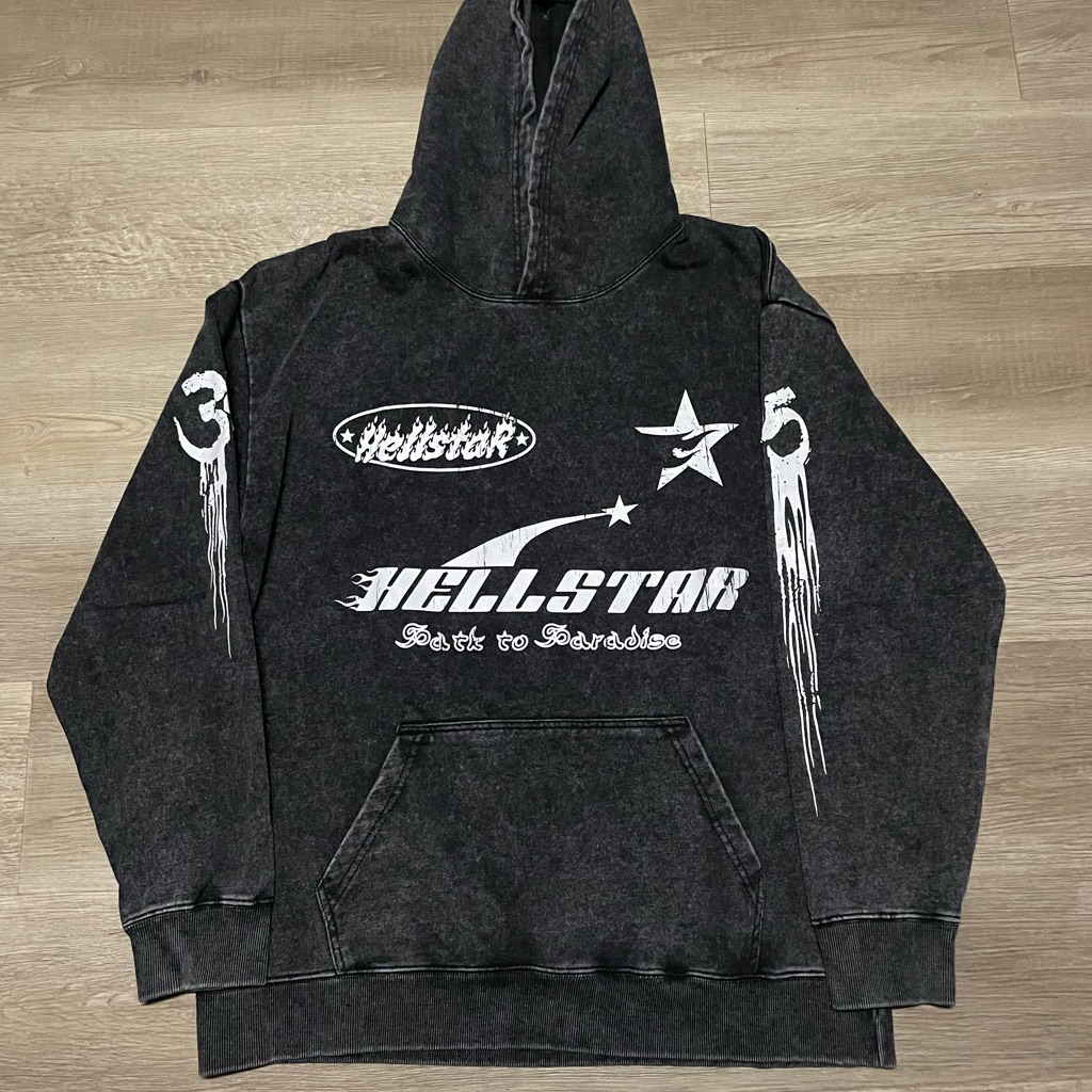 Hellstar Acid Wash Oversized Hoodie Black Size Xl Worn Twice In Great Condition